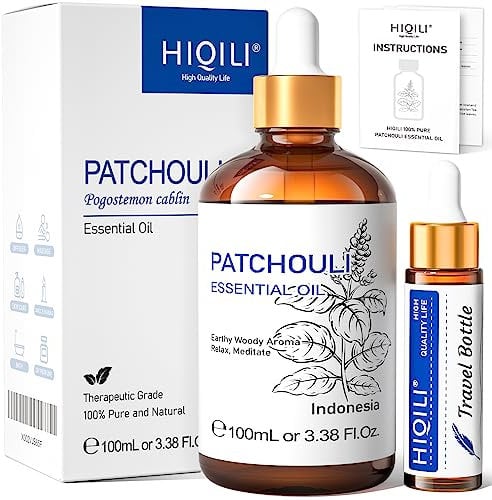 HIQILI Olio Essenziale Patchouli 100ML, Oli Essenziali per Diffusori, Oli Essenziali Naturali Puri di Patchouli, Per Umidificatore, Profumo Fatto in Casa, Candele