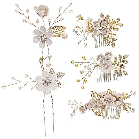 TOVINANNA 1set Accessori Per Da Sposa Con Fiori e Perle Pettini Per Acconciature Eleganti Per Matrimonio Compleanno e Occasioni Speciali Design Unico e Facile Da Indossare