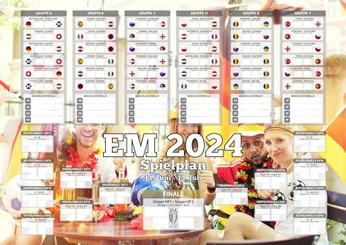 Personalisierbarer EM Spielplan mit Ihrem Foto, Poster für Euro Fußball 2024, EM Fussball Planer, alle Spiele zum Eintragen der Ergebnisse und Spiele in der K.O. Phase,