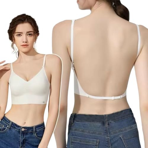 HSAJS Donna Reggiseno Schiena Scoperta Push Up, Reggiseno Invisibile Donna con Ferretto, Schiena Nuda Forma di U Reggiseni, Multiway Bretelle Convertibili