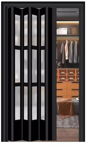 Schiebetür Falttür falttüren innentüren Aluminium-Legierung Interieur Akkordeon-Falttür, Schwarz Zweifach Gefaltet Schranktüren Mit Acrylglas Und Beschlag, Temporäre Tür Raumtrenner Für Küchentür(Styl
