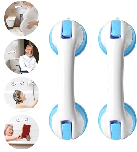 TZEKING 2 Stück Haltegriffe für Senioren,Haltegriff Dusche,Duschgriff Saugnapf,Haltegriffe für Dusche Ohne Bohren,Mobiler Haltegriff,Aufstehhilfe Sauggriff,Badewannengriff ohne Bohren,Duschstange