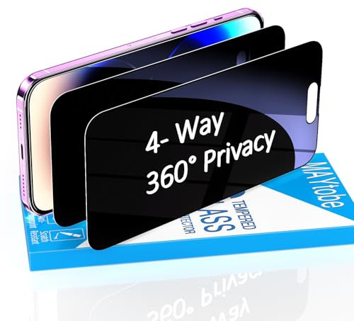 MAYtobe 2 Stück 360 Grad Sichtschutz Schutzfolie für iPhone 14 Pro Max, Volle Abdeckung, Anti Spy 4 Seiten, 9H Härte Glas, Anti Kratzen