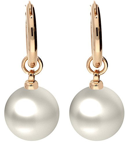 LÖB Creolen 750er Roségold Vergoldet Perlen Anhänger Weiß, Damen Ohrringe Perlenohrringe hängend Tropfen Tropfenform Tropfenanhänger Brautschmuck Rose Gold Schmuck