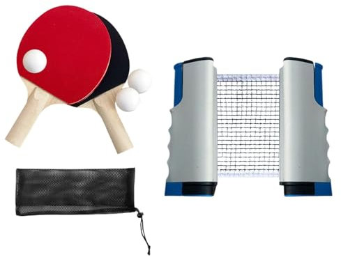 Ronyme -Schläger-Set, einziehbare Netzausrüstung, Tischzubehör, Tischspiele, Schläger und Bälle, Tischtennis-Set für unterwegs, GRAU