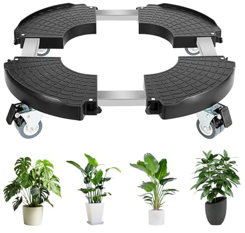 UCAMP Porte Plante a roulettes Réglable 40-48cm,Support Plante avec Roues Pivotantes à 360°,Capacité de Charge Maximale 300KG,Support de Pot de Fleur Rond Intérieur et Extérieur,Noir