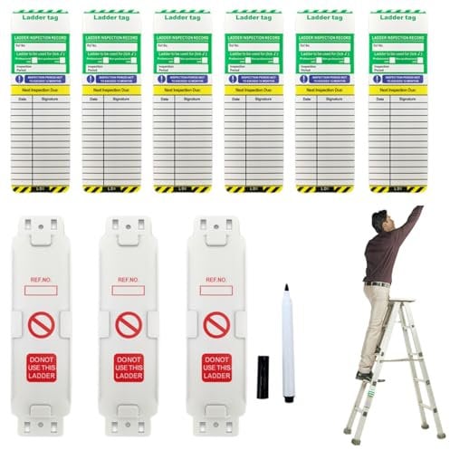 Ladder Tags Ladder Inspection Tags, 3 Holders 6 Ladder Inspection Tag Inserts and 1 Marker, Waterproof Access Platform Inspection Record Kit for All Ladder Types Other Equipment Indoor Outdoor Use