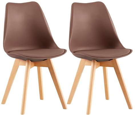 EGGREE 2er Set Esszimmerstühle mit Massivholz Buche Bein SGS Geprüfter, Skandinavisch Design Gepolsterter aus PU-Leder Küchenstuhl Essstühle,Schokoladenbraun