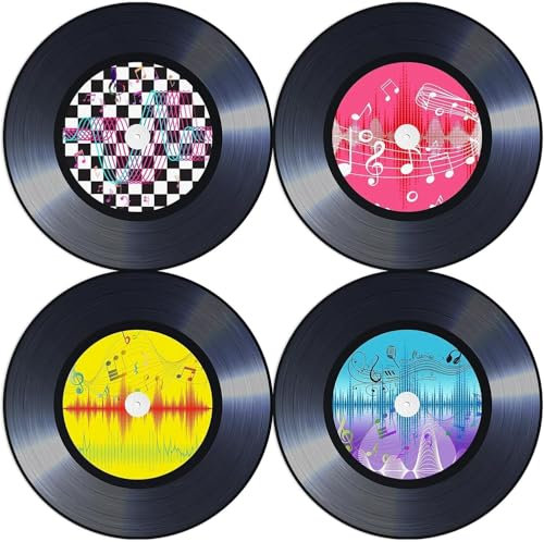 Lot de 60 sets de table ronds jetables en papier pour fête d'anniversaire sur le thème de la musique vintage des années 1950, 4 m