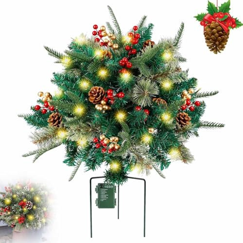 Estaca Artificial para árbol de Navidad, árboles de Navidad iluminados, Relleno de macetero navideño, árbol de imitación Iluminado para Exteriores de Temporada con 8 Modos de iluminación, Adornos