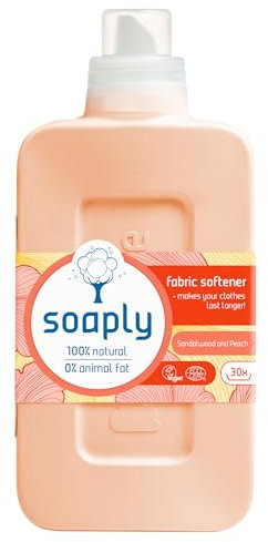 Soaply Fabric Softner - Sandalwood and Peach Fragrance - Natural plant based laundry Derived From Soap Nuts - Fabrics Stay Softer For Longer. Animal fat free, Ecocert and Vegan certified 750Ml