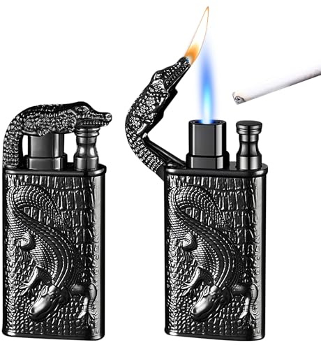 2 Stück Feuerzeug Sturmfeuerzeug Jetflamme, Doppelt Jetflamme Feuerzeug, Sturmfeuerzeug Gas Nachfüllbar, für Männer und Frauen (Verkauft ohne Butangas, Schwarz)
