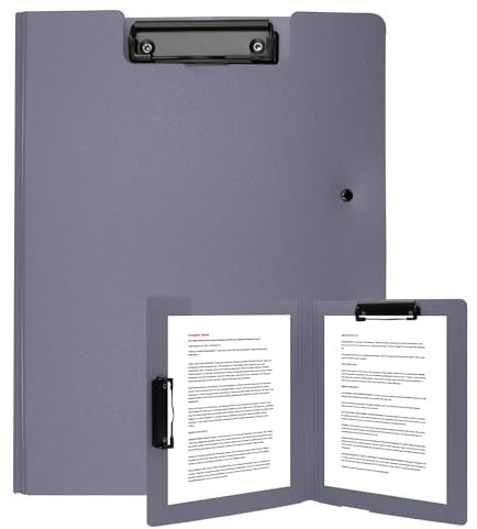 Gebrazy Portapapeles A4, Carpeta Con Tapa, 2 Pinzas, Portapapelería, Portapapelería, Carpeta De Clip (Gris, A4)