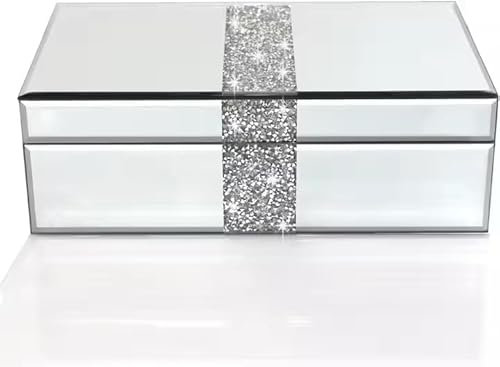 SERENA'S ® Silver Crushed Diamante Mirrored Glass Jewellery Box Makeup Organiser Storage Cosmetic Storage Box, Organizer Skin Care Products, Cosmetic Storage Box Gift for Birthday