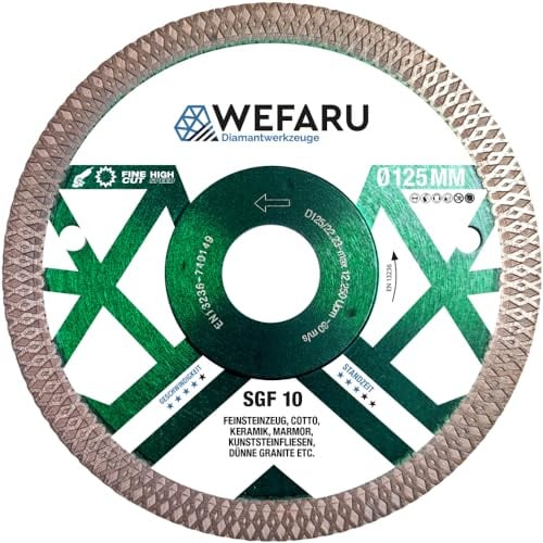 WEFARU Profi Diamanttrennscheibe Fliese SGF 10 Ø 125 mm – Gesinterte Trennscheibe mit Vollrand-Ornament – ideal für Fliesen, Feinsteinzeug, Keramik & Marmor – vibrationsarm, trocken, Winkelschleifer