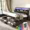 Lit 140 x 190 avec Sommier LED et LED et Tete de Lit Réglable, Lit Coffre 140x190 avec Rangement et Tiroirs, Lit Double avec à Lattes Lit 2 Personnes, Lit Rembourré Cadre de Lit 140 x190(Sans Matelas)