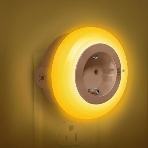 Bowfar Nachtlicht Steckdose mit Dämmerungssensor, Amber LED Nachtlicht Kinder Schützen Steckdose, Steckdosenlampe mit Lichtsensor Helligkeit Einstellbar für Flur, Treppe, Schlafzimmer, Kinderzimmer