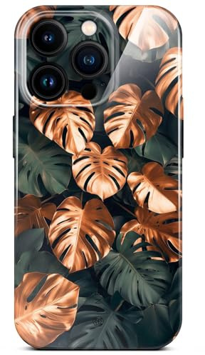ONEFLOW Flower Cover für iPhone 16 Pro Hülle in Floral Optik, Blumen Designer Case Handy Schutzhülle mit Kameraschutz, Hardcase dünne Handyhülle Blumenmuster, Grün Gold