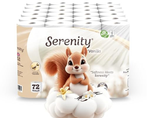 Serenity Soft Vanilla Scented Toilet Tissue 3‑Ply – Gentle, Luxuriously Soft Toilet Rolls, Quilted Loo Rolls– Made in The UK- Bulk Pack of 72