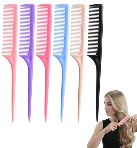 6PCS Tail Combs for Women, Tail Comb Plastic (Multi-color) | Fine Tooth, Anti Static for Women, Detangling Back Combing Updo Hairstyle