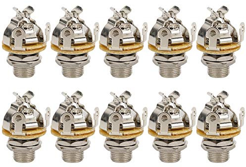 Guitar Jack Plug Socket Mono 10Pcs 6.35mm Silver, 1/4 Inch Panel Mount - Durable Acoustic Electric Guitar Connector, Easy Installation, Studio and Live Use