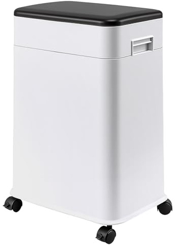 ZDAGELD 20L Kitchen Bin with Lid, Height Adjustable Rubbish Bin on Wheels, Slim Plastic Waste with Detachable Inner Bucket for Narrow Space, Bathroom and Office, White