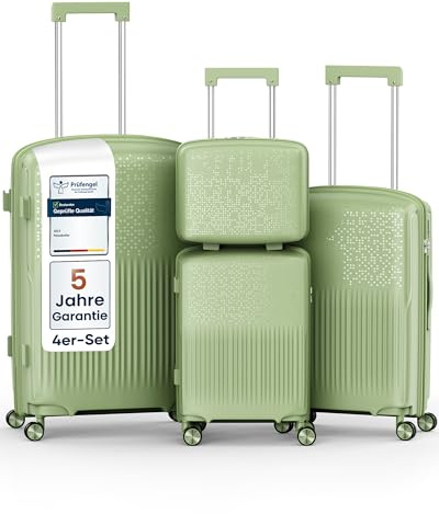 4FLY Leichter Hartschalen-Reisekoffer Set 4-teilig (S/M/L/XL) – Koffer Set mit TSA-Schloss, 4 Spinner-Doppelrollen & Aluminium-Teleskopgriff, Set mit Beauty Case, Handgepäck & Aufgabegepäck