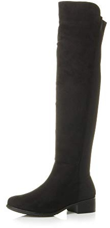 Womens Ladies high Over The Knee Stretch Pull on Low Heel Boots, Black Suede Zip, 8 UK