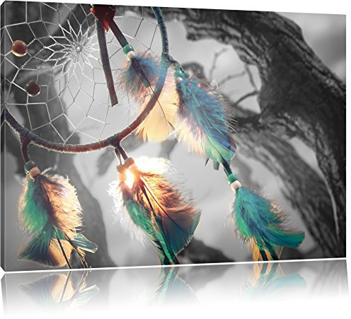 Pixxprint Traumfänger Schwarz, B&W, Größe: 60x40cm, Leinwandbild, fertig gespannt, Wandbild, Dekoration, Kunstdruck, kein Poster