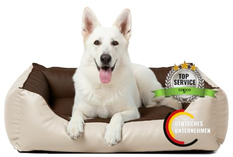 CopcoPet Hundebett Grosse Hunde – Waschbares Hundekissen 【Wendebett】 Hundekorb aus Kunstleder - Formstabiles Hundesofa - Hundekörbchen mit erhöhten Rand, Dog Bed Braun/Beige 125 x 100 cm