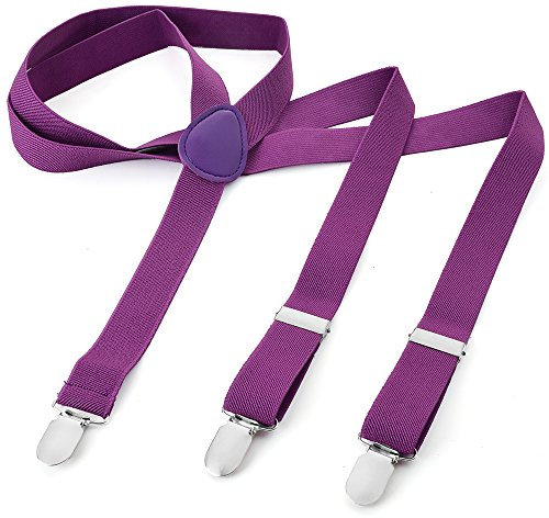 Herren Damen Long Hosenträger Y Form Style 3er Clips elastisch Schmal Unifarbe und Bunt mit verschiedenen Motiv, Violett (Violett),Gr. One Size