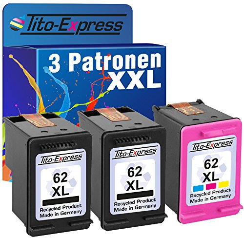 Tito-Express 3 Tintenpatronen kompatibel mit HP 62 XL 62XL Black Color wiederaufbereitet für Envy 5640 5643 5540 5545 5544 5548 5646 7640 OfficeJet 250 Mobile 200 5740 5742 5744 (3er-Pack)
