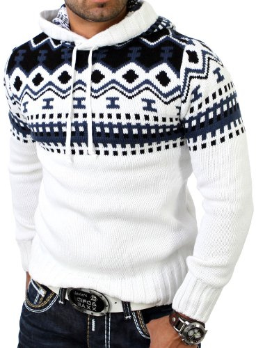 Reslad Norweger Pullover Herren Winterpullover Kapuzenpullover | Strickpullover für Männer RS-3013