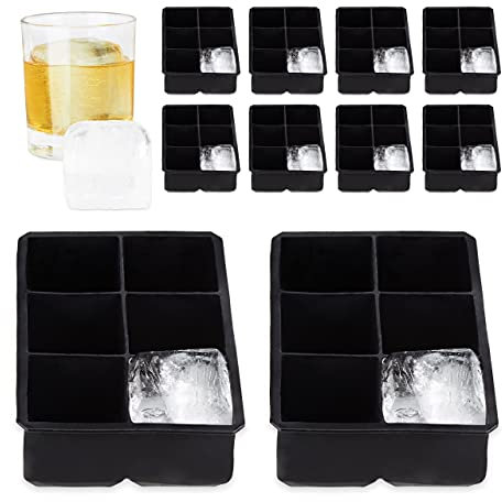 Relaxdays 3 Moldes Silicona para Hielo, Reutilizable, XXL, Bandeja Silicona, Cubos de Hielo 5 cm, 6 Cubos Individuales, Negro