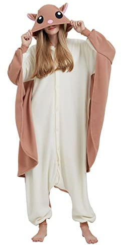 Magicmode Kigurumi Pigiama Animali Adulto Unisex Onesie Costume da Notte Pigiami Halloween Carnevale Feste Tutina da Notte,Scoiattolo Volante