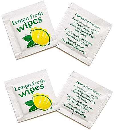 Individually Wrapped Small Lemon Scented Wet Hand Catering Takeaways Restaurants Wipes (200 Wipes)