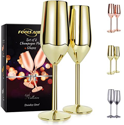 champagner gläser moet champagner Sektgläser Edelstahl 200 ml goldene gläser,weingläser 2er set unzerbrechlich, BPA-frei, für Hochzeit Partys und Jahrestag, Edelstahl Sektgläser Geschenkset