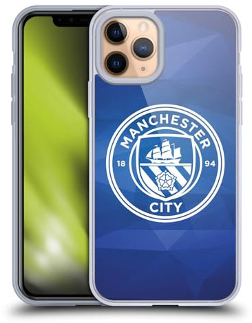 Head Case Designs Licenciado Oficialmente Manchester City Man City FC Obsidiana Blanco Mono Insignia Geométrica Carcasa de Gel de Silicona Compatible con Apple iPhone 11 Pro