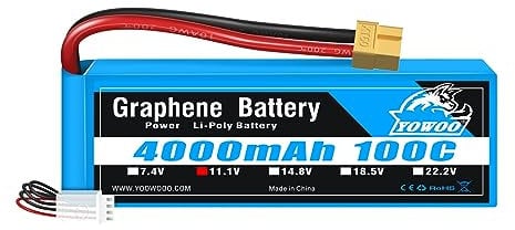 YOWOO Graphene Batterie 3S 4000mAh 100C 11.1V RC Lipo avec XT60 / Deans T Plug pour Traxxas 1/10 RC Car/Truck, Slash VXL, 1/10 Rally, XO-1 Supercar, E-Maxx Brushless, E-Revo Brushless, Spartan