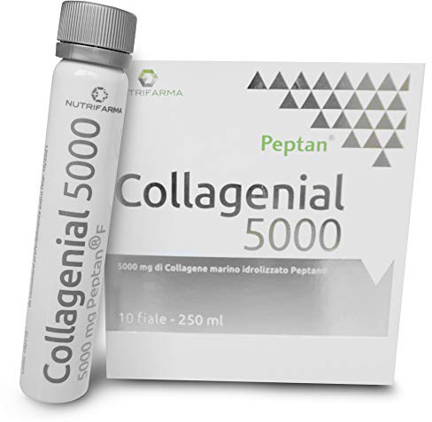 Collagene Marino con Acido Ialuronico da Bere - Collagene Idrolizzato PEPTAN® Massima Cura Viso Antirughe - Vitamina C + Zinco per Pelle, Articolazioni ed Ossa | 10 Fiale da 25 ml - Collagenial 5000