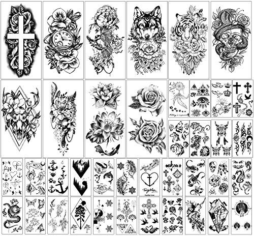 Kaieteur 40 Feuilles de Fleurs et d'animaux Collection Tatouages Temporaires Imperméables Durables Faux Tatouages pour Femmes et Adulte