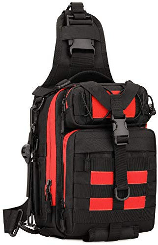 HUNTVP Mochila Bandolera Hombre Militar Sling Bag Mochila Cruzada Hombre Bolso de Pecho Bolsa para Pescar Caza Correr Senderismo Ciclismo, Negro + Rojo
