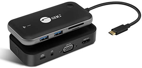 SIIG Kabelloser Video-Extender mit USB-C-Hub, 2 x USB 3.0, 5 Gbit/s, SD- und TF-Kartenleser, erweitert 1080p-Video auf VGA und HDMI-Display über WLAN gleichzeitig, USB-C DP Alt-Modus erforderlich,