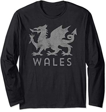 Welsh Rugby Top Dragon Flag of Wales Coat of Arms Langarmshirt