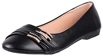 Elara Damen Ballerinas Bequem Lederoptik Strass Flach Chunkyrayan B069-BL-Black-42