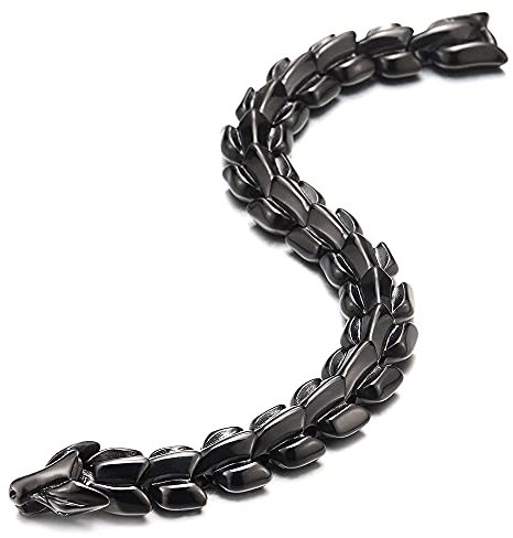 Biker Punk Schwarz Edelstahl Link der Drachen Schuppe Herrenarmband Edelstahl-Armband