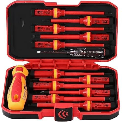Set di cacciaviti elettrici isolati da 1000 V, 13 pezzi, set di cacciaviti elettrici professionali, manico isolante, in acciaio CRV, punte Torx Pozidriv con intaglio magnetico, certificato VDE e GS