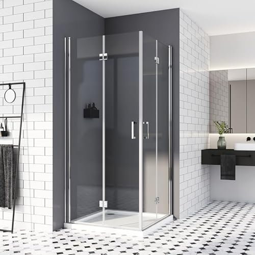 Duschkabine 100x100, Falttür Eckeinstieg Duschwand Falttürkabine klappbar Dusche 180º Duschtür Duschabtrennung 6mm Nano Beschichtung ESG Glas