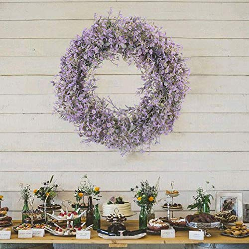 Lavendel Kranz,KünstlicherSchleierkraut Blumenkranz Dekorativer Türkranz Künstlicher hängender Kranz Eukalyptus Dekorativer Kranz Lila für Tür Hochzeit Fenster Kamin Wand Outdoor GanzjährigDekoration