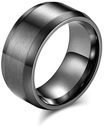 HIJONES Herren Edelstahl Schwarz Gebürsteter Ring 10mm Breit Klassisch Schlicht Schlicht Ehering Matt Finish Größe 54